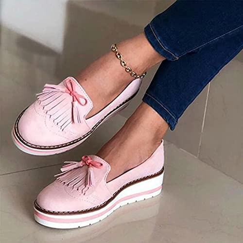 IQOAIJ Zapatos de Plataforma para Mujer Primavera Retro Mocasines con Cabeza Redonda Cuñas Sandalias Casual Verano Alpargatas con Punta Cerrada,5,36CN