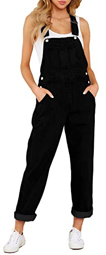 luvamia Women's Casual Adjustable Denim Bib Overalls Jeans Pants Fashion Loose Overall Jumpsuits Warm Onyx Black Size Large