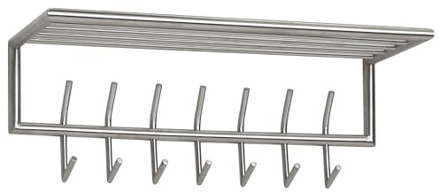 Wohnling Wandgarderobe Metall Silber 74,5x29x30 cm Flurgarderobe mit Ablage, Design Hakenleiste Wandpaneel Stahl, Garderobe Wand mit Hutablage, Garderobenleiste Flur