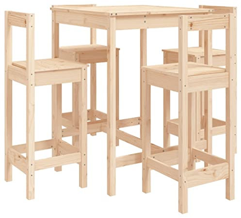 vidaXL Set de Mesa y taburetes Altos jardín 5 pzas Madera Maciza Pino, Juego de Bar para jardín, Muebles de Pub, Muebles de jardín, Muebles de Bar