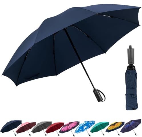 ACEIken Umbrella Reverse Close Folding Windproof Travel Umbrella - Compact and Portable for Easy Carrying with Auto Open-Close - for Men and Women - Navy Blue