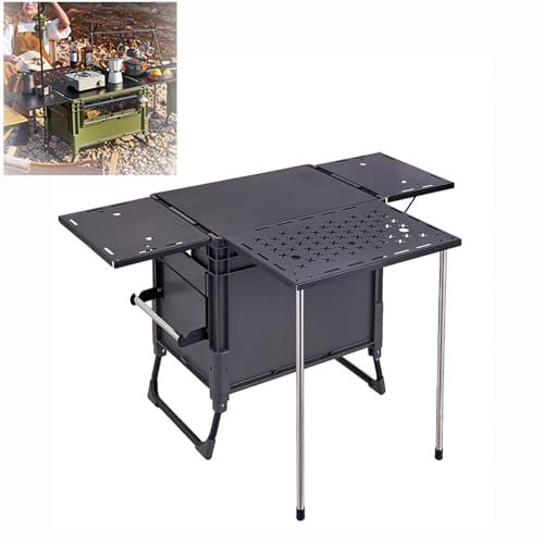 WOLWES Campingküche faltbar Camping Camping Box 25 L oder 60 L Fassungsvermögen campingmöbel für 2–4 Personen, Picknick-BBQ-Strand (Color : Grau, Size : L)