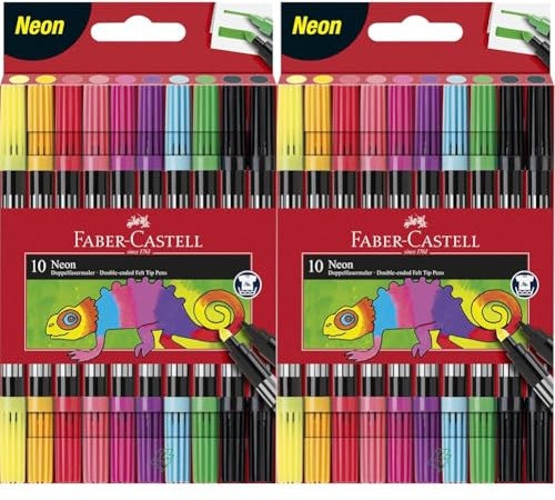 Faber-Castell 151109 - Doppelfasermaler 10er Etui, neon (Packung mit 2)
