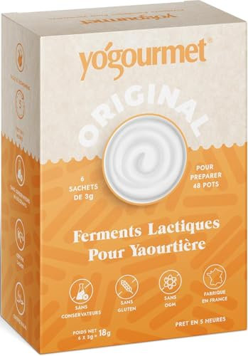 Yogourmet - Ferments Yaourt 48 Pots (6 Sachets = 6 Litres) - Faites du yaourt à la maison - Naturel, sans gluten, casher, halal