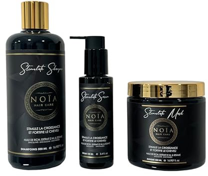 Coffret Prestige Capillaire GAMME STIMULATE - Trio Shampoing + Masque + Sérum + Brosse cheveux brushing offerte - HUILE DE RICIN - NOÏA HAIR