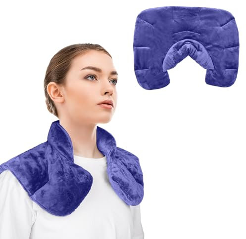 Almohada Térmica de Semillas Naturales para Cuello y Hombros -Almohadilla de Peluche Caliente y frio para microondas, Aromaterapia con Lavanda y Manzanilla-Alivio Rápido de Dolor(Azul)