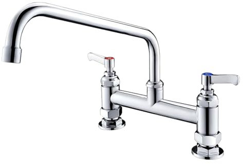 MOOTACO Commercial Kitchen Tap,7 Brass Dual Temperature Faucet,Adjustable Foot Kitchen Sink Faucet with 12 Swing Nozzle