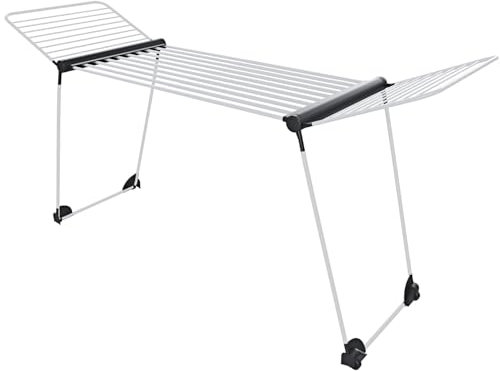 Bricozone Stendibiancheria Estensibile Fino a 2 Metri Con Ruote Richiudibile 218-300 x 55 x 126 cm Griglia Telescopica 30 M di Stenditura Uso Interno Esterno Stendino Grandi Dimensioni(Bianco e Nero)