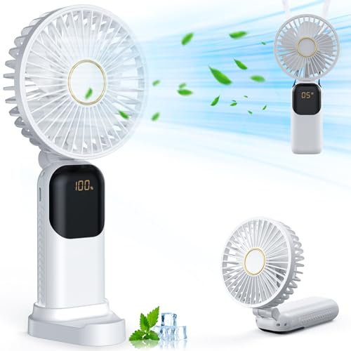Handheld Fan Rechargeable, Portable Mini Fan Handheld with 5 Speeds 5000mah, Electric USB Small Hand Held Fans, Powerful Personal Fan Foldable Fans for Outdoor Office Travel Camping School Home