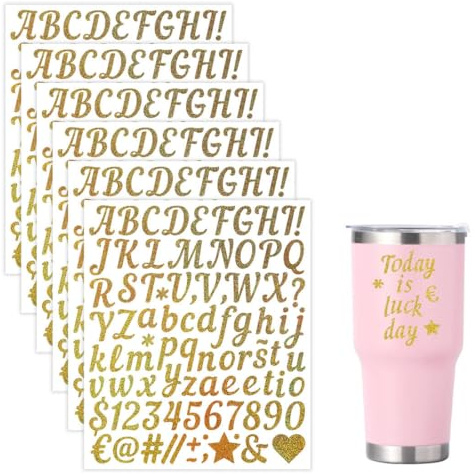 OUDQFCJ 6 hojas doradas brillantes autoadhesivas, pegatinas de vinilo resistentes a la intemperie, letras adhesivas para puerta, buzón, pegatinas con texto deseado