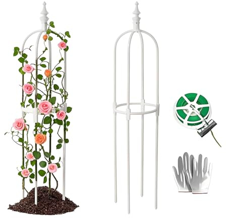 Metallspaljé För Trädgård, Obeliskspaljé För Klätterväxter, Vinranka Och Jasmin, 60 Cm 90 Cm 120 Cm 150 Cm 180 Cm Hög Topiaryram, Stöd För Utomhuskruka För Hemmet(Vit,25x90cm)