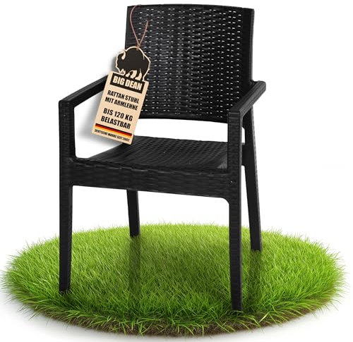 BigDean Gartenstuhl mit Armlehne stapelbar Rattan-Optik Gartenstühle stapelbar Outdoor (1 Stück)