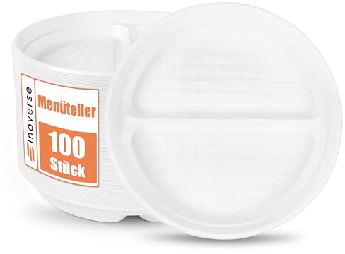 Inoverse Piatti in plastica riutilizzabili 100 pezzi Ø 22 cm – stabili piatti e piatti in plastica per barbecue, catering e compleanno, bianco, lavabili in lavastoviglie