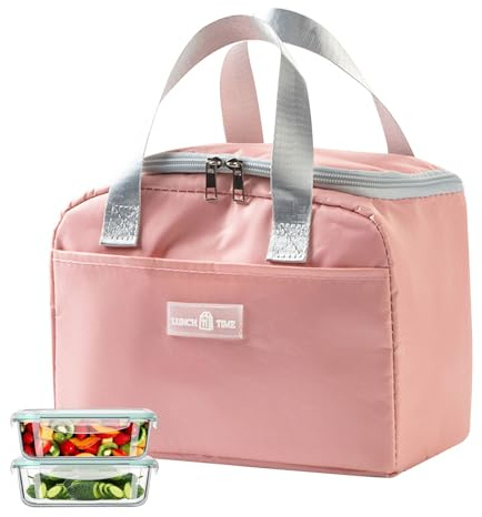 KASESSS Bolsa Termica Porta Alimentos, Bolsa Comida Trabajo, Lunch Bag con Bolsillos Laterales, Lonchera de Trabajo Aislada, Bolsas Almuerzo para Picnic, Bolsas Nevera Pequeña, Oficina, Escuela, Rosa