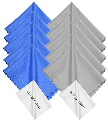 Eco-Fused Mikrofasertücher - 12 Pack - Reinigen von Brillen, Sonnenbrillen, Kameraobjektiven, Tablets, Handys, Telefonen, Laptops, LCD-Bildschirmen und Anderen empfindlichen Oberflächen