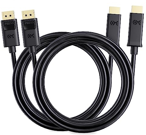 Cable Matters 2-Pack Unidirectional DisplayPort to HDMI Cable - 6ft, Gold-Plated DP to HDMI Cable, Display Port to HDTV/Monitor/Projector Conversion Cord