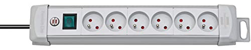 Brennenstuhl Multiprise Premium-Plus Grise, 6 prises, avec 3m de câble, Fabrication Française