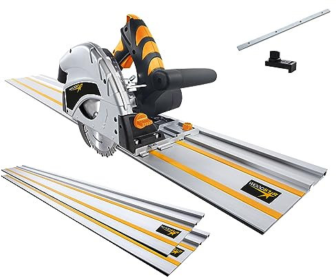 Woodster by Scheppach | Scie plongeante Divar 55 | 2x700mm Rail de Guidage | 1200W | Profondeur de coupe 55mm | Lame Ø160mm - 24 dents | Anti-basculement - Pour coupes de 0 à 45°