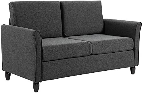 HOMCOM Divano a 2 Posti a Seduta Ampia con Cuscini Rimovibili da Salotto in Tessuto Effetto Lino e Gommapiuma, 141x70x78 cm, Grigio scuro e Nero
