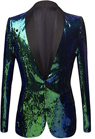PYJTRL Hombres Elegante Dos Colores conversión Brillante Lentejuelas Chaqueta Traje Chaqueta (XL, Verde)