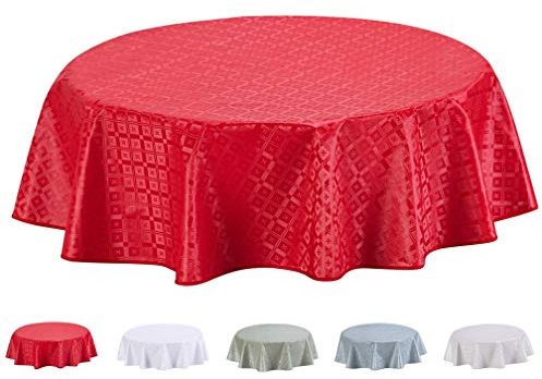 Home Direct Wachstuch Tischdecke Abwaschbar Rund geprägt 140cm Rot