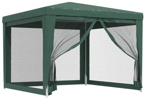 vidaXL Green Party Tent - 9.8'x9.8' Sun Shelter with UV-Resistant Polyethylene and Powder-Coated Iron Frame - Includes 4 Mesh Sidewalls