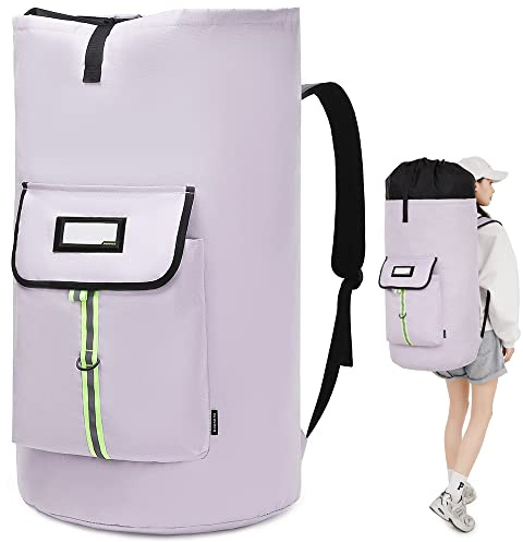 SUOVOCK laundry bag backpack,extra-large heavy duty laundry bags,laundry backpack for college students,drawstring closure (Light purple laundry bag backpack)