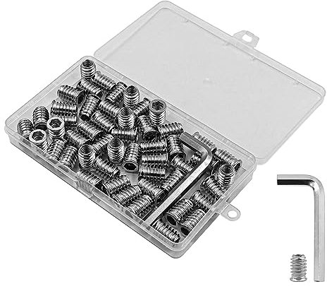NUZAMAS 50 Pcs Screw-In Nut M8 x 20 Sockets Threaded Insert Wood Furniture Threaded Bushing Nuts with Hex Wrenche Stainless Steel Screw Set