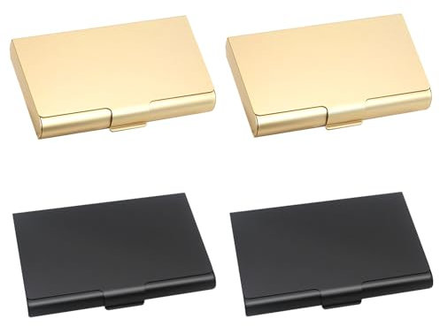 Senbaler 4 Stück Visitenkartenetui Slim für Herren Damen,Aluminium Visitenkartenbox,Kreditkarten Organizer,Professionelle Visitenkartenhalter (Schw+Gold)