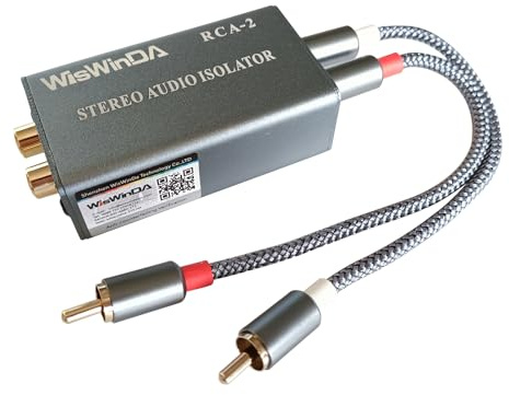 WisWinDa Noise Isolator RCA Audio Hum Eliminator (No Affects Bass) Noise Filter Aluminum Shell Ground Loop Noise Isolator for HiFi Stereo Home Theater Car Audio Player Plug&Play (Silver-Gray)