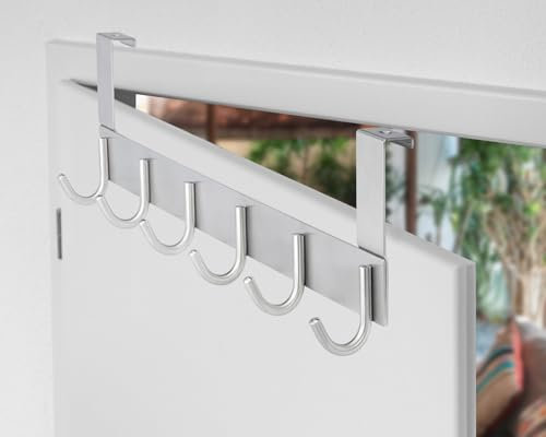 Stahlia Tür Hakenleiste Edelstahl V2A gebürstet Türgarderobe zum Einhängen mit 6 Türhaken Ohne Bohren Tür Garderobe Handtuchhalter Tür mit Falz bis 1,7cm für Badezimmertür, Küche, Schlafzimmer