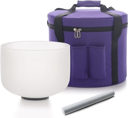 Hye-eun Cuenco tibetano de cristal, 8 pulgadas con E Note de cristal, cuenco tibetano solar plexo chakra, bolsa de transporte para instrumentos de percusión (20,3 cm)