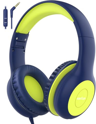 EarFun Kinder Kopfhörer, Kopfhörer Kinder mit Kabel, 85/94dB Lautstärkenbegrenzer, Faltbare, Einstellbar, Stereo Sound, HD-Mikrofon, Audio-Sharing, Over Ear Kinderkopfhörer für Schule/Reise/PC
