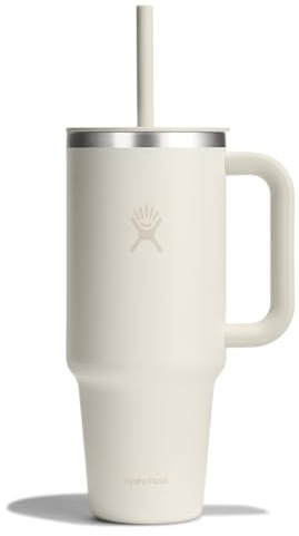 Hydro Flask Travel Tumbler with Handle, Lid and Straw - Insulated Stainless Steel in 40 Oz Ivory