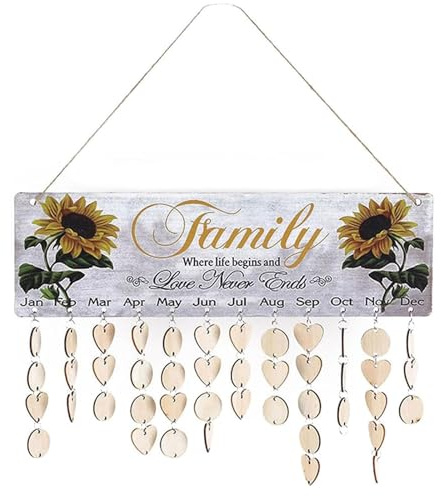 Family Birthday Calendar, Wall Hanging Birthday Anniversary Tracker Reminder Board with Tags, DIY Gifts for Gifts for Mom Mother Grandma Grand-Parents Kids, Wooden Calendar Board for Wall Home