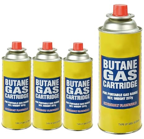 UR CHOICE Butane Gas Canisters Pack of 4, Portable Refill Bottles for Camping Stove, Heater, Blowtorch & BBQ | Universal Gas Cartridge for Cookers, Burners & Weed Wands