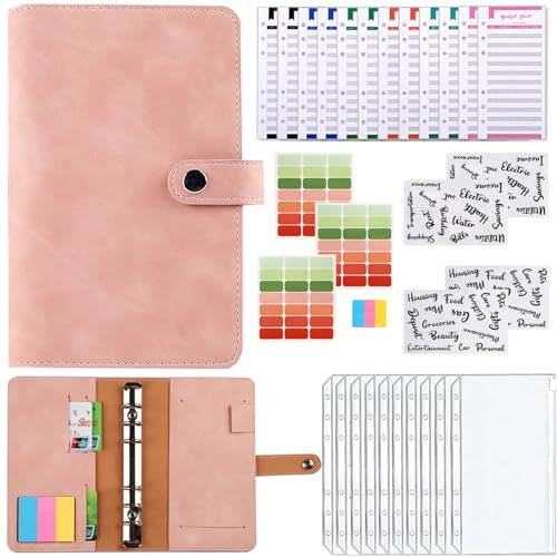 Meekye A6 Budget Planner Binder, Geld Organizer mit 10 Binder Taschen a6, 12 Budgetblätter, 4 Aufkleber, 3 Etikettenaufklebern Budget Binder mit Geldfacher Sparbuch für Tagebuch, Reisen und Geschenk