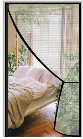 Insektenschutz Balkontür, 75x250cm Klebemontage Ohne Bohren Moskitonetz TüR Anti-Mosquito Insekt, für Balkontür Schiebetür Zimmertür, Schwarz