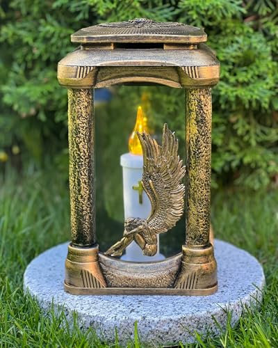 Lanterne funéraire avec ange 3D - 25 cm de hauteur - Couleur or - Bougie funéraire - Décoration de jardin - Lanterne avec bougie - Sans socle