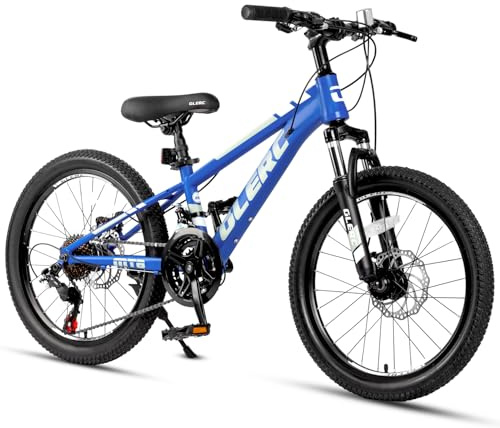 Glerc Skyline Kids Mountain Bike for Boys Girls, 20 Inch Bike for 6 7 8 9 10 11 12 Years Teenagers, 21 Speed Bike with Front Suspension & Disc Brakes & Sturdy Frame，navy blue