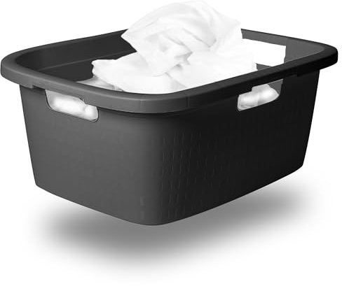 Novaliv Wäschewanne mit 3 Griffen 25L Anthrazit, Wäschebox Set Wäscheeimer Wäschebehälter für Bad Wäsche Schmutzwäsche, Wäschewannen Laundry Basket Aufbewahrung Wäschetonne Korb Sammler Box