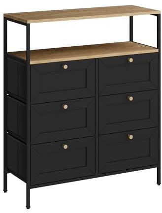 Vicco Kommode Belaro, Kommodenschrank, Schwarz, 80 x 95 cm mit 6 Schubladen