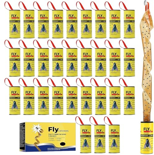 Trampa Moscas,Rollo Atrapa-Moscas,Atrapa Moscas Interior,Papel Atrapa Moscas,Cinta Atrapa Moscas,Tiras Atrapamoscas,Atrapa Moscas Adhesivo,Tiras Atrapa Moscas,para Interiores y Exteriores,30PCS