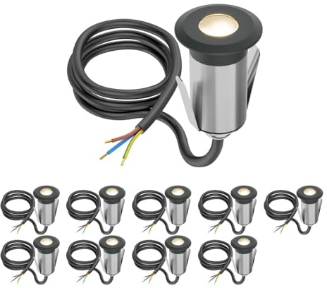 ledscom.de 10-pack LED-golvarmaturer GLOX för utomhusbruk, IP67, antracit, runda, 35 mm i diameter, varmvitt