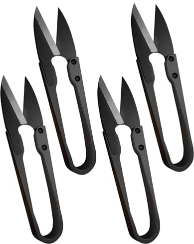 FUGLUS 4 pcs Nero Forbici Bonsai,Mini Cesoie da Giardino,Forbici da Cucito a Forma U,Multiuso Forbici per Filati Tagliafilo per Ricamo,Forbici a Molla,per Taglio di Fili Cucire,Potatura per Bonsai,DIY