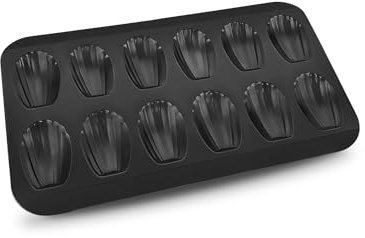Gurlideo Madeleines Backform, 12 Mulden Madeleine Form, Karbonstahl mit Antihaftbeschichtung, für Ofen Backen Schokolade Brownies Kekse, Schwarz