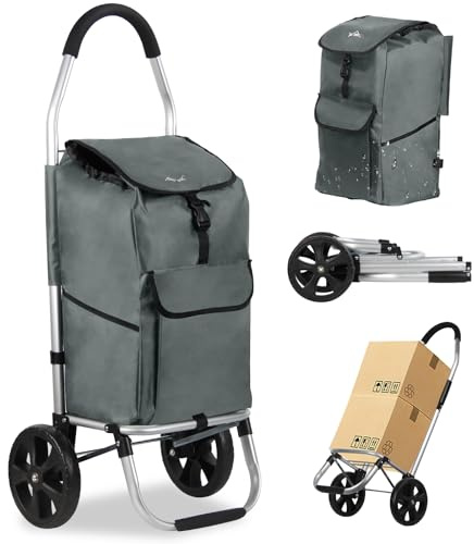 Einkaufstrolley, HOMELUX klappbar, Stabiler Einkaufswagen, große Kapazität 41 L, multifunktional, Handwagen mit Rollen, Abnehmbare Tasche, Grau 243