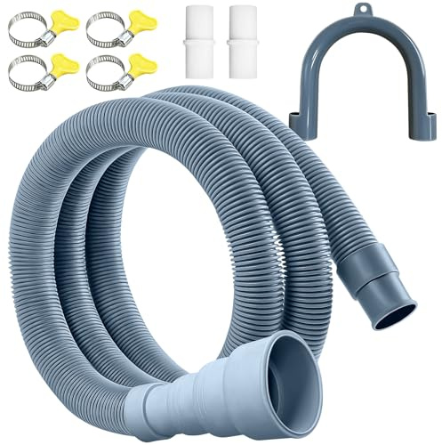 Leyrens Ablaufschlauch Verlängerung, 1m Waschmaschinenschlauch Verlängerung, Passend für 4 Schnittstellengrößen, mit 1 Adapter 4 Schlauchschellen 1 U-Bogen-Schlauchhalter, für Waschmaschine