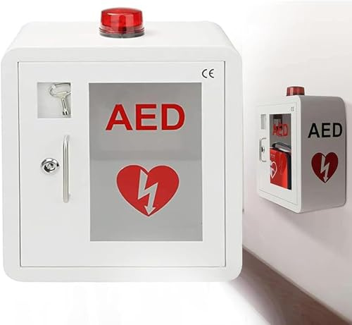 FUELIX Armario para Desfibrilador AED De Pared, Desfibrilador Portátil con Gabinete De Almacenamiento AED Alarma Integrada, Luz Intermitente, para Todos Los AED