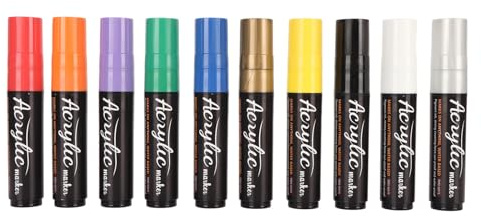 KELFEEAO Marcadores de pintura acrílica, 10 colores, puntas de fibra de 15 mm, marcadores para carteles, marcador de graffiti acrílico a prueba de agua de secado rápido para pintura